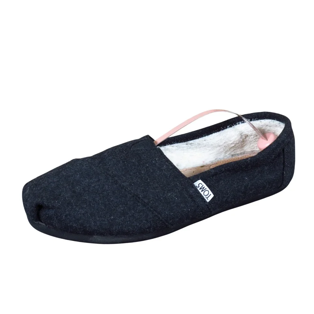 TOMS Classic Women Alpargata Slip On Size 9.5 Cozy Wool Faux Shearling Black